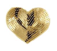 (Pack of 5) Heart Shaped Sequin Iron on Patches Embroidered Sew Appliques for DIY Outfit Pants T-Shirt(Gold)