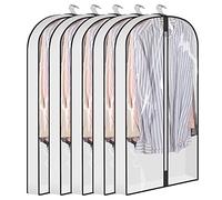 Pack of 5 High-Quality Garment Bags, 100 L x 57 W x 8.6 cm H, Transparent Moth Proof Clothes Covers with Zip, Side Breathable Suit Bag for Shirts, Suits, Jacket, Coats