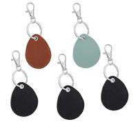 Pack of 5 Key Chain Carabiner PU Leather Key Chain Clip Access Cards Holder Teardrop Shape Protective Key Ring for Token Tag Access Control (Black, Brown, Blue)