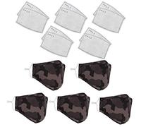 Pack of 5 Kid Face Mask With 10Pcs Carbon Filter, Reusable Face Mask Mouth Face Covering Protection, Cotton Mask Washable & Breathable Face Masks for Daily Use, Brown Camouflage