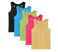 Pack of 5 Kids Cotton Vest, Soft Tank Tops School Undershirts Summer Sleeveless Shirts Classic Solid Color Camisole Multipack Vests Tops for Boys Girls Kids School Uniform