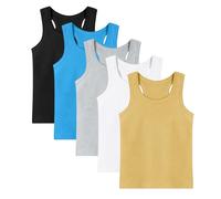 Pack of 5 Kids Cotton Vest, Soft Tank Tops School Undershirts Summer Sleeveless Shirts Classic Solid Color Camisole Multipack Vests Tops for Boys Girls Kids School Uniform