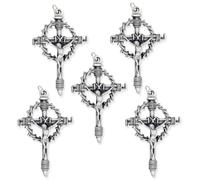 Pack of 5 - Large Jesus Crown of Thorns and Nails Crucifix Rosary Part - 2 1/4" Italian Silver Oxidized Finish Cross for Rosary Making or Large Crucifix Necklace Pendant for Catholic Men, Military,