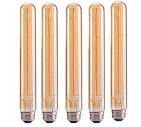 Pack of 5 LED Edison Long Tube Light Bulbs Not Dimmable E27 t30 30cm LED Bulb 6W 600 Lumens, Antique Retro Style LED Vintage Light Bulb, LED Filament Light Bulb, Amber Glass 2700K Warm White