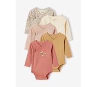 Pack of 5 Long Sleeve Bodysuits in Organic Cotton for Newborn Babies vanilla