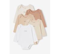 Pack of 5 Long Sleeve Bodysuits in Organic Cotton with Cutaway Shoulders for Babies, BASICS set white