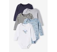 Pack of 5 Long Sleeve Bodysuits in Organic Cotton with Cutaway Shoulders for Babies night blue