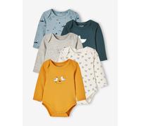 Pack of 5 Long Sleeve Bodysuits with Cutaway Shoulders for Babies yellow dark 2 color/multicol