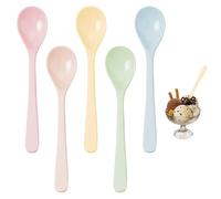Pack of 5 Long Spoons, Colourful Plastic, Plastic Spoons, Egg Spoons, Plastic Colour, Long Plastic Spoons, 5 Colours, Reusable Plastic Spoon, Long Handle, Jam Spoon for Coffee, Ice Cream, Yoghurt