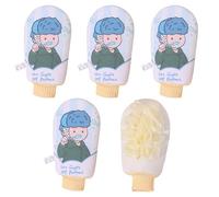 Pack of 5 Loofah Mitt Double Sided Bath Towels Artistic Patterns for Mild Cleansing Relaxation