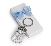 Pack of 5 Metal Angel Sitting Keychains in White Box Embellished with Blu