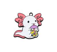 Pack of 5 Metal Enamel Bubble Tea Pink Axolotl Fish Sea Kawaii Craft Supplies Supply Resin Cabochon DIY Crafting Junk Charm Plastic Charms Flat Back Phone Custom Acrylic Jewellery Case Making 27-30mm