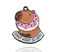 Pack of 5 Metal Enamel Donut Worry Be Cappy Capybara Craft Supplies Supply Resin Cabochon DIY Crafting Junk Charm Plastic Charms Flat Back Phone Custom Acrylic Jewellery Case Making 27-30mm