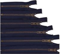 Pack of 5 Metal Teeth Jeans Zips, 6 Inch, 7 Inch, Auto-Lock, Navy and Black, Brass and Silver Teeth, Closed End (Navy/Brass Teeth, 6 Inch)