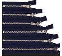 Pack of 5 Metal Teeth Jeans Zips, 6 Inch, 7 Inch, Auto-Lock, Navy and Black, Brass and Silver Teeth, Closed End (Black/Silver Teeth, 6 Inch)