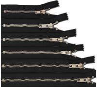 Pack of 5 Metal Teeth Jeans Zips, 6 Inch, 7 Inch, Auto-Lock, Navy and Black, Brass and Silver Teeth, Closed End (Black/Silver Teeth, 7 Inch)