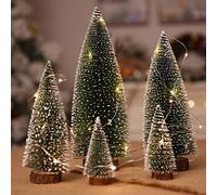 Pack of 5 Mini Christmas Trees 10 cm 15 cm 20 cm 25 cm 30 cm Artificial Christmas Tree Sisal Snow Frost Trees with Wooden Bases for Table Decoration DIY Shop Window