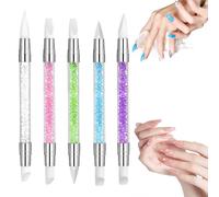 Pack of 5 Nail Art Sculpture Pen, Nail Brush, Gel Brush for Nails, Two Tips Silicone, Nail Art Tools for Design, Nail Foil, Drawing Shapes