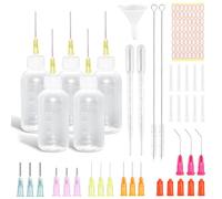 Pack of 5 Needle Bottles, 50 ml Precision Tip Applicator Bottle with 20 Dosing Needles and 15 Caps, Needle Tip Glue Bottle, Needle Bottle Applicator for DIY Craft Refill Glue, Sewing Machine Oil