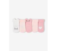 Pack of 5 Pairs of "Cat" Socks for Babies pale pink