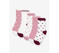 Pack of 5 Pairs of Cotton Socks with Heart Print by PETIT BATEAU rose