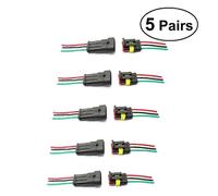 Pack of 5 pairs of IP67 3-pin waterproof electrical wire connectors with wiring kits for motorcycles