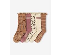 Pack of 5 pairs of "leopard" socks for girls cinnamon