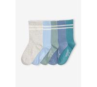 Pack of 5 Pairs of Striped Rib Knit Socks for Boys sky blue
