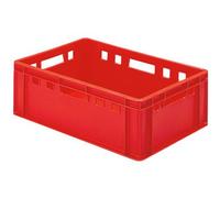 Pack of 5 Red 40 Litre Strong Plastic Euro Stacking Containers (60 x 40 x 20cm) Stackable Boxes with Hand Holes and Solid Sides and Bases