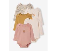 Pack of 5 "Reindeer" Bodysuits with Cutaway Shoulders for Babies ecru