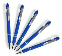 Pack of 5 Rubberized Comfort Soft Touch 2 in 1 Ballpoint Pen Capacitive Stylus Tip, Premium Metal Medium Point, Black Ink, Compatible with Most Touch Screens (Blue)
