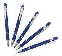 Pack of 5 Rubberized Comfort Soft Touch 2 in 1 Ballpoint Pen Capacitive Stylus Tip, Premium Metal Medium Point, Black Ink, Compatible with Most Touch Screens (Dark Navy Blue)