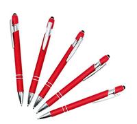 Pack of 5 Rubberized Comfort Soft Touch 2 in 1 Ballpoint Pen Capacitive Stylus Tip, Premium Metal Medium Point, Black Ink, Compatible with Most Touch Screens (Red)