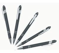 Pack of 5 Rubberized Comfort Soft Touch 2 in 1 Ballpoint Pen Capacitive Stylus Tip, Premium Metal Medium Point, Black Ink, Compatible with Most Touch Screens (Dark Gray)