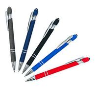 Pack of 5 Rubberized Comfort Soft Touch 2 in 1 Ballpoint Pen Capacitive Stylus Tip, Premium Metal Medium Point, Black Ink, Compatible with Most Touch Screens (Assorted)