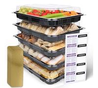 Pack of 5 Sandwich Platter Trays with Lids - Reusable Plastic Buffet Serving Tray for Meal Prep - Catering Platters for Party Food with Dividers & Labels (33.5cm x 24cm x 7cm) (5)