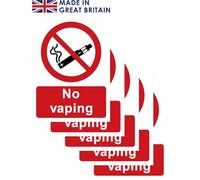 Pack of 5 self adhesive safety signs 135mm x 180mm - No vaping