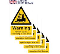 Pack of 5 self adhesive vinyl safety signs 135mm x 180mm -Warning Forklift trucks operating in this area