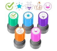 Pack of 5 Self-Inking Teacher Stamps, Praise Encouragement Children, Teacher Assessment Reward Motivation Stamps, Colourful Cartoon Seal Encouragement, Student Homework Stamper