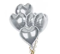 Pack of 5 Silver Heart Balloons, 18" Heart Shape Foil Balloons, Heart Balloons Helium for Valentines Engagement Bridal Shower Graduation Baby Shower Wedding Anniversary Birthday Party Decorations