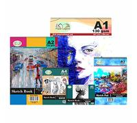 Pack of 5 Sketchbooks- A1, A2, A3, A4, A5 Size Set of Spiral Book 130 GSM White Cartridge Paper Drawing Pads Art Book for Artist School Home Activity Sketch