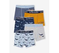 Pack of 5 Stretch Whale Boxer Shorts for Boys blue light all over printed