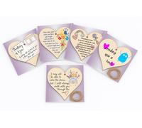 Pack of 5 Thinking of You Heart Plaques - x5 Set of Wooden Hanging Gift Signs with Twine - Letterbox-Friendly Keepsakes - Thoughtful Present for Loved Ones Far Away or Going Through a Hard Time