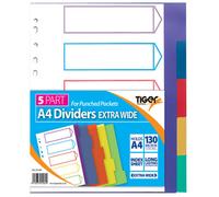 Pack of 5 Tiger A4 5 Part Extra Wide Dividers for use with Punched Pockets