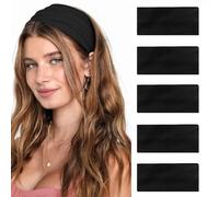 Pack of 5 Unisex Black Headbands for Women & Men ，Fashion Headbands for Women's Hair - Soft Stretchy Hair Bands for Makeup, Yoga, Running ，5-9cm Wide