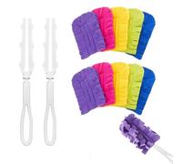 Pack of 5 Washable Dusters for Swiffer Dust Magnet Refill Pack, Duster Small Set for Swiffer Duster Refill Pack Dust Magnet, 360° Reusable Dust Mop with 1 Handle, Fleece Colourful (10 Pieces)