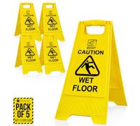 Pack of 5 Wet Floor Sign With “Caution Wet Floor” Imprint on Bright Yellow Portable and Durable A-Frame Safety Cone (5)