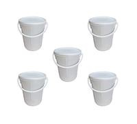 (Pack of 5) White 25L Litre Food Grade Plastic Bucket with Lid and Handle Airtight Recyclable & BPA Free Chemical Hydroponics Bucket For Multi Use Fermentation Animal Feed Plasterer Construction