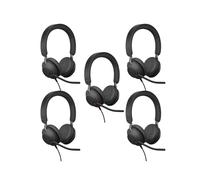 Pack of 5 wired headsets Jabra Evolve2 40 SE with USB-C/A MS Stereo A pack of 5 wired headsets Jabra with USB-C/A connectivity and Microsoft Teams