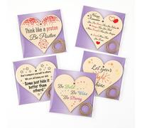 Pack of 5 Wooden Hanging Hearts with Inspirational Quote - x5 Set of Rustic Decorative Plaques for Wall or Door - Motivational Gift for Women, Friends, Teens